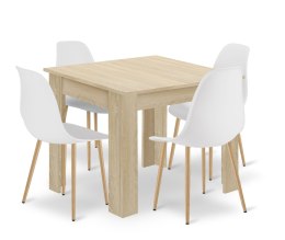 Zestaw Stół NP 80x80cm Dąb Sonoma + 4 krzesła WAT białe / nogi naturalne