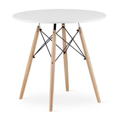 Zestaw Stół TODI Okrągły 80cm - biały + 4 krzesła WAT białe / nogi naturalne
