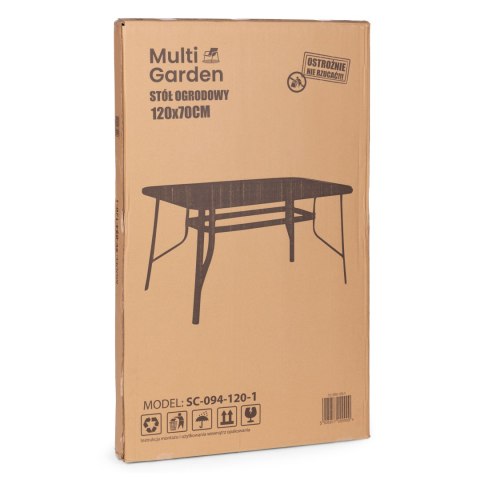 Stół ogrodowy 120x70 cm szkło hartowane otwór na parasol czarny MultiGarden MultiGarden