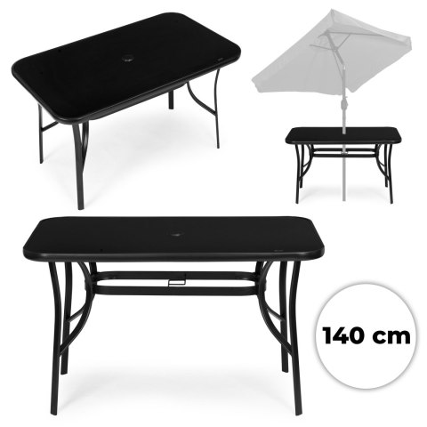 Stół ogrodowy 140x80 cm szkło hartowane otwór na parasol czarny MultiGarden MultiGarden