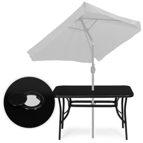 Stół ogrodowy 140x80 cm szkło hartowane otwór na parasol czarny MultiGarden MultiGarden