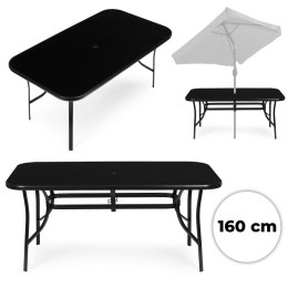 Stół ogrodowy 160x90 cm szkło hartowane otwór na parasol czarny MultiGarden MultiGarden