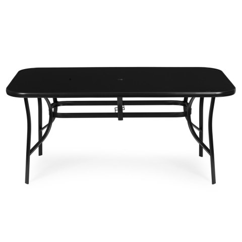 Stół ogrodowy 160x90 cm szkło hartowane otwór na parasol czarny MultiGarden MultiGarden