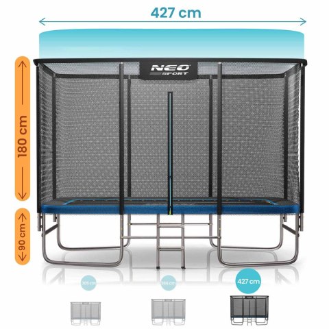 Trampolina ogrodowa prostokątna 14x10ft/427x305cm z siatką zewnętrzną i drabinką Neo-Sport