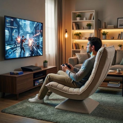Fotel obrotowy wypoczynkowy regulowany leżanka do salonu beżowy ModernHome ModernHome