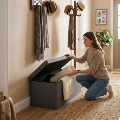 Pufa pikowana 111x38 cm ze schowkiem tapicerowana ława skrzynia ciemnoszara ModernHome ModernHome
