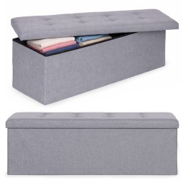 Pufa pikowana 111x38 cm ze schowkiem tapicerowana ława skrzynia jasnoszara ModernHome ModernHome
