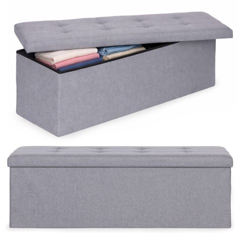 Pufa pikowana 111x38 cm ze schowkiem tapicerowana ława skrzynia jasnoszara ModernHome ModernHome