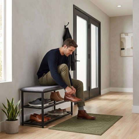 Szafka na buty z siedziskiem regał ławka tapicerowana 80 cm 2 półki ModernHome ModernHome