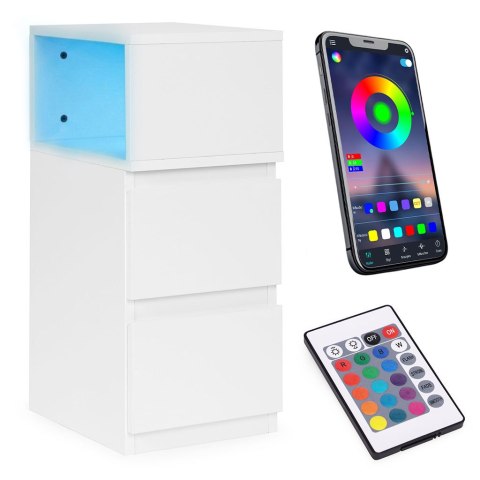 Szafka nocna z oświetleniem LED stolik do sypialni 2 szuflady biała ModernHome ModernHome