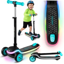 Hulajnoga trójkołowa dla dzieci balansowa LED Ricokids Leddi - czarno-turkusowa