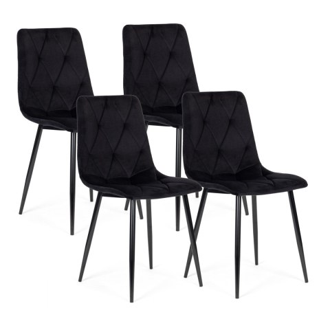 Komplet 4 krzeseł krzesło pikowane welurowe do jadalni i salonu czarne ModernHome ModernHome