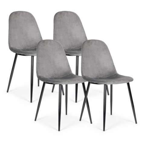 Komplet 4 krzeseł welurowych krzesło do jadalni i salonu szare ModernHome ModernHome
