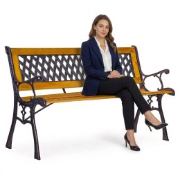 Drewniana ławka ogrodowa 126x51 cm z ażurowym oparciem i żeliwnymi nogami parkowa MultiGarden MultiGarden
