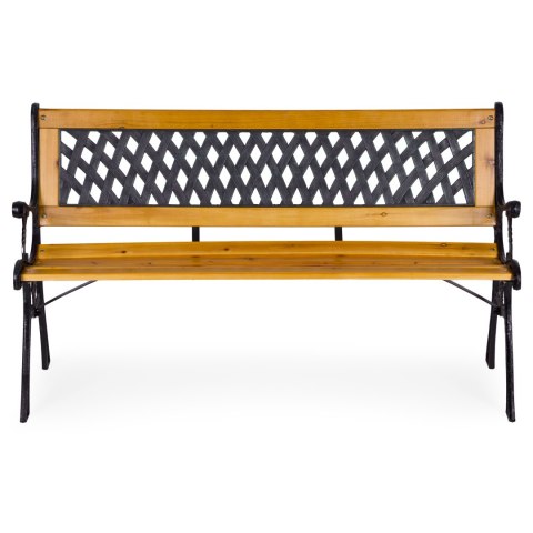 Drewniana ławka ogrodowa 126x51 cm z ażurowym oparciem i żeliwnymi nogami parkowa MultiGarden MultiGarden