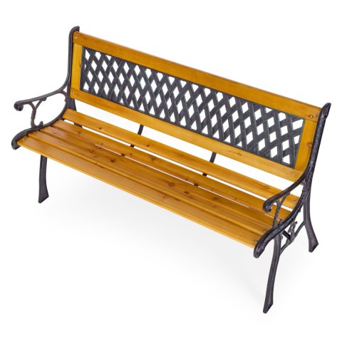 Drewniana ławka ogrodowa 126x51 cm z ażurowym oparciem i żeliwnymi nogami parkowa MultiGarden MultiGarden