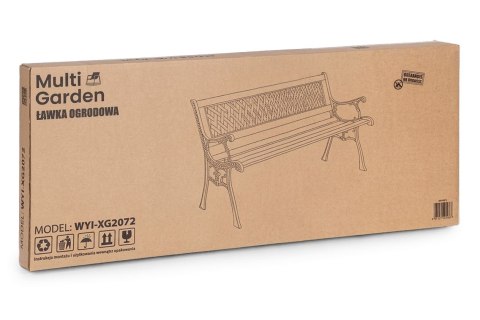 Drewniana ławka ogrodowa 126x51 cm z ażurowym oparciem i żeliwnymi nogami parkowa MultiGarden MultiGarden