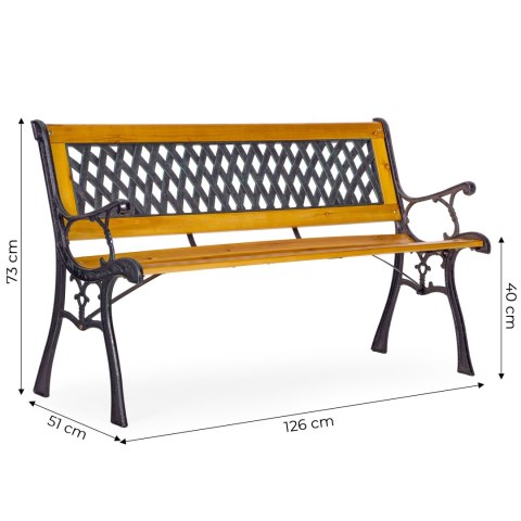 Drewniana ławka ogrodowa 126x51 cm z ażurowym oparciem i żeliwnymi nogami parkowa MultiGarden MultiGarden