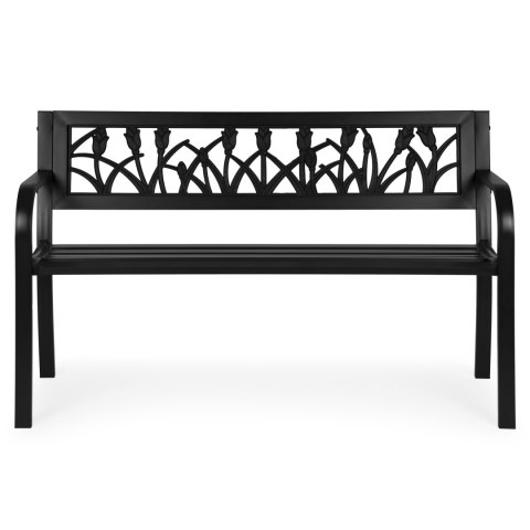 Ławka ogrodowa z dekoracyjnym oparciem 120x50 cm metalowa parkowa czarna MultiGarden MultiGarden