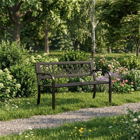 Ławka ogrodowa z dekoracyjnym oparciem 120x50 cm metalowa parkowa czarna MultiGarden MultiGarden