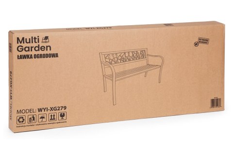Ławka ogrodowa z dekoracyjnym oparciem 120x50 cm metalowa parkowa czarna MultiGarden MultiGarden