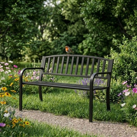 Ławka ogrodowa z oparciem 120x50 cm metalowa parkowa czarna MultiGarden MultiGarden