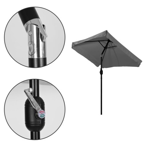 Prostokątny duży parasol ogrodowy skośny łamany z korbą szary 200x140 cm MultiGarden MultiGarden