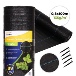 Agrowłóknina czarna agrotkanina UV 135g mata antychwastowa 0,8x100m kołki MulltiGarden MultiGarden