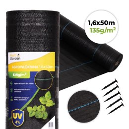 Agrowłóknina czarna agrotkanina UV 135g mata antychwastowa 1,6x50m kołki MulltiGarden MultiGarden
