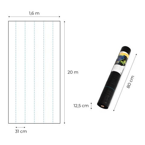 Agrowłóknina czarna agrotkanina UV 150g mata antychwastowa 1,6x20m kołki MulltiGarden MultiGarden