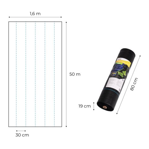 Agrowłóknina czarna agrotkanina UV 150g mata antychwastowa 1,6x50m kołki MulltiGarden MultiGarden