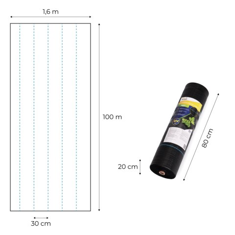 Agrowłóknina czarna agrotkanina UV 90g mata antychwastowa 1,6x100m kołki MulltiGarden MultiGarden