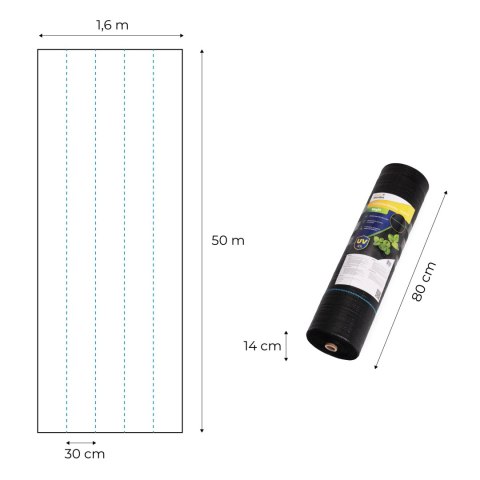 Agrowłóknina czarna agrotkanina UV 90g mata antychwastowa 1,6x50m kołki MulltiGarden MultiGarden
