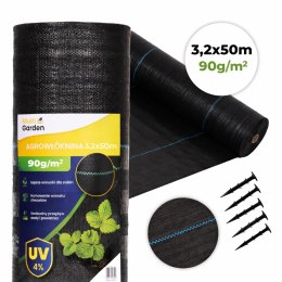 Agrowłóknina czarna agrotkanina UV 90g mata antychwastowa 3,2x50m kołki MulltiGarden MultiGarden
