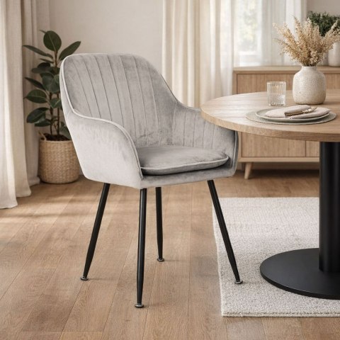 Krzesło tapicerowane welurowe nowoczesne do jadalni salonu jasny szary ModernHome ModernHome