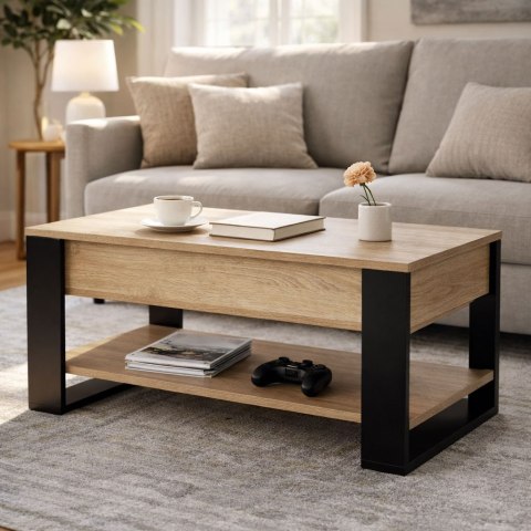 Stolik kawowy rozkładany blat podnoszony 90 cm schowek półka dąb sonoma ModernHome ModernHome
