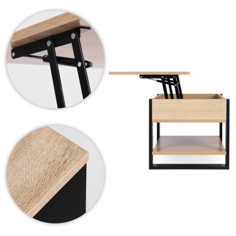 Stolik kawowy rozkładany blat podnoszony 90 cm schowek półka dąb sonoma ModernHome ModernHome