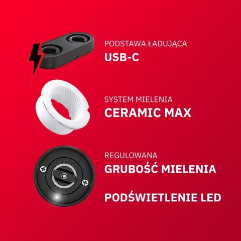 Elektryczny młynek do soli i pieprzu akumulatorowy USB zestaw 2 sztuki regulacja mielenia podświetlenie WEBBER
