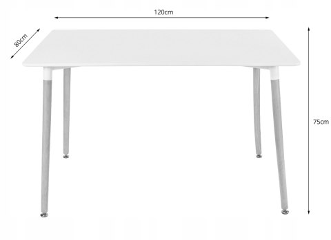 Zestaw Stół ADRIA 120cm x 80cm - biały + 4 krzesła WAT szare / nogi naturalne