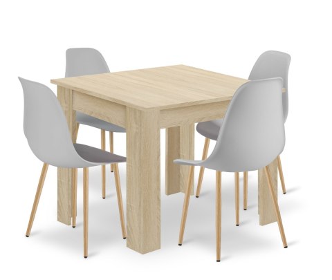 Zestaw Stół NP 80x80cm Dąb Sonoma + 4 krzesła WAT szare / nogi naturalne