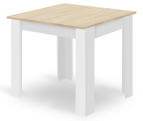 Zestaw Stół NP 80x80cm Dąb Sonoma + Biały + 4 krzesła WAT białe / nogi naturalne