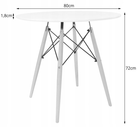 Zestaw Stół TODI Okrągły 80cm - biały + 4 krzesła WAT szare / nogi naturalne