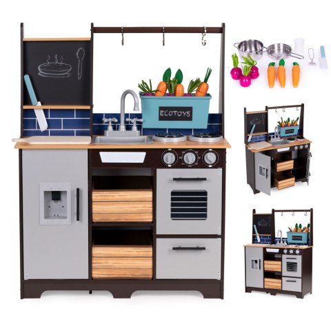 Duża drewniana kuchnia dla dzieci z warzywniakiem i akcesoriami ECOTOYS ECOTOYS