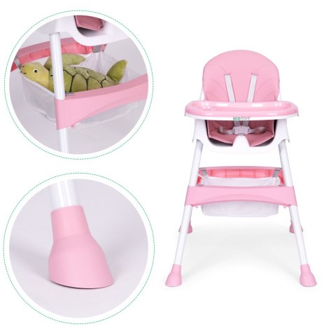 Fotelik krzesełko do karmienia dzieci tacka kosz 5-punktowe pasy różowy ECOTOYS ECOTOYS