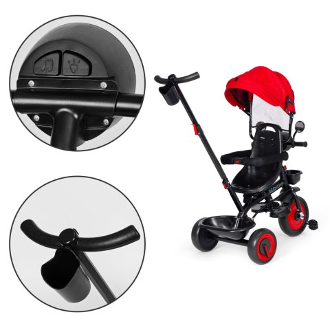 Rowerek trójkołowy dla dzieci spacerówka 3w1 obracane siedzisko daszek czerwony ECOTOYS ECOTOYS