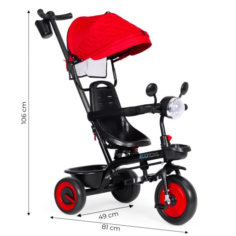 Rowerek trójkołowy dla dzieci spacerówka 3w1 obracane siedzisko daszek czerwony ECOTOYS ECOTOYS