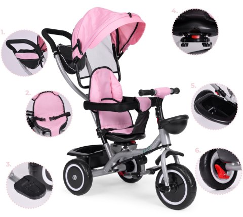 Rowerek trójkołowy spacerówka 2w1 obracane siedzisko składany daszek różowy ECOTOYS ECOTOYS