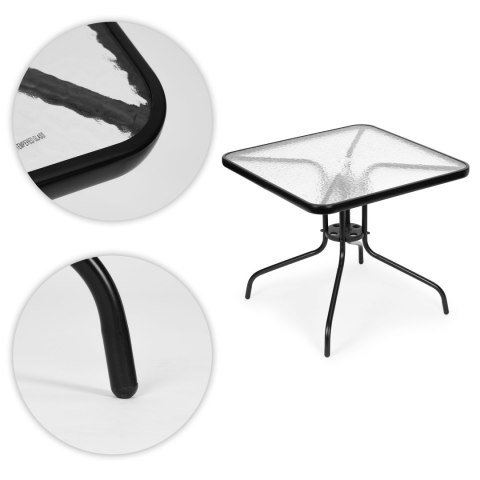 Stolik ogrodowy 80x80 cm na taras ogród balkon szkło hartowane otwór na parasol MultiGarden MultiGarden