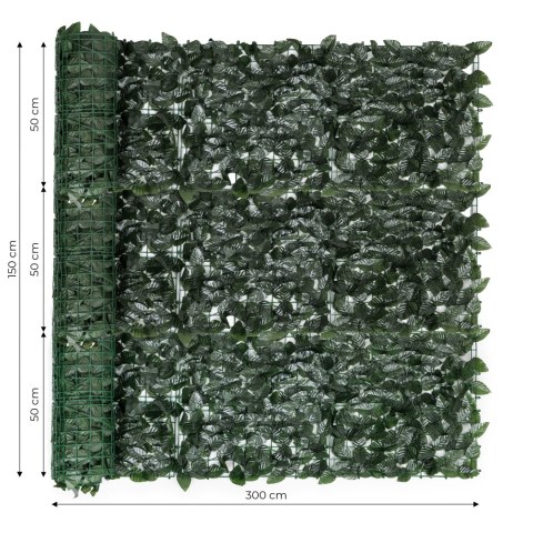 Sztuczny bluszcz żywopłot 3 sztuki 300x50 cm zielona osłona na balkon maskująca - 3 ROLKI MultiGarden