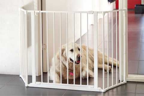 Bramka kojec barierka ochronna dla dzieci i zwierząt 5 paneli 60 cm metal biały ECOTOYS ECOTOYS